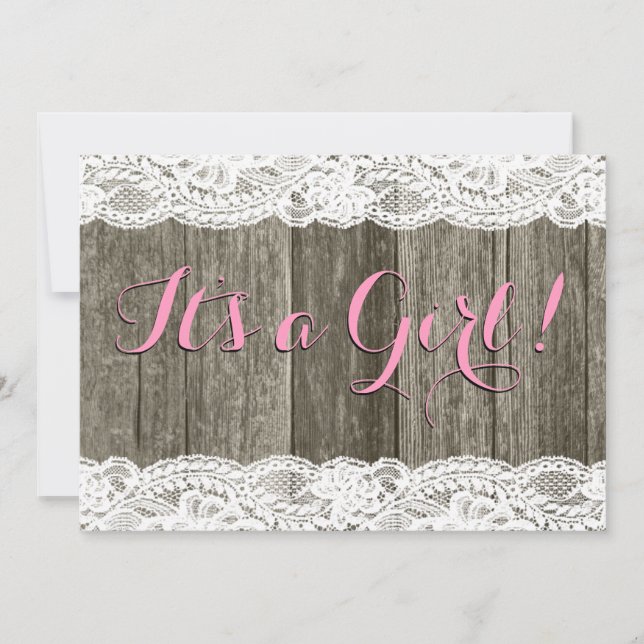 Invitation Dentelle rustique et Baby shower en bois de grange (Devant)