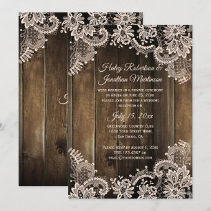 Invitation Dentelle rustique et bois de grange réception uniq