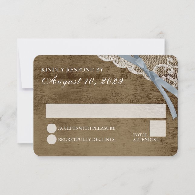 Invitation Dentelle rustique et mariage en bois de grange RSV (Devant)