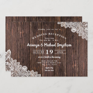 Invitation Dentelle rustique et réception de mariage en bois 