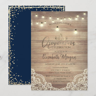 Invitation Dentelle rustique,Lumières,Tiara,Diamants Quinceañ