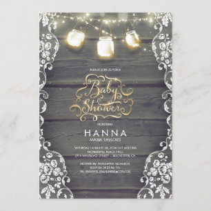 Invitation Dentelle rustique Mason Jar Baby shower