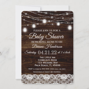 Invitation Dentelle rustique Mason Jar Baby shower