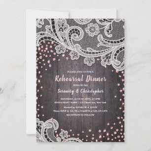 Invitation Dentelle rustique parties scintillant broussaillée