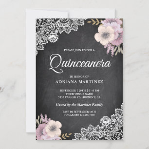 Invitation Dentelle Rustique Pink Floral Quinceanera
