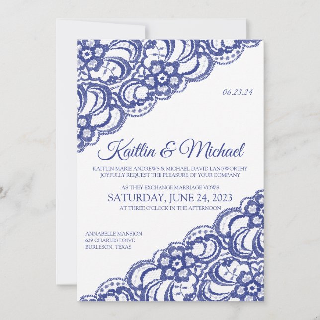 Invitation Dentelle rustique - Royal Blue (Devant)