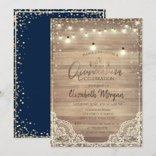 Invitation Dentelle Rustique, Tiara, Diamants Lumières Quince