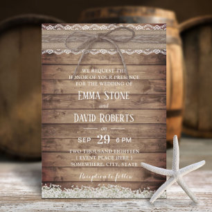 Invitation Dentelle rustique & Twine Mariage floral pour bébé