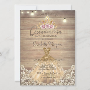 Invitation Dentelle, Tiare Florale, Lumières, Robe Bois Quinc