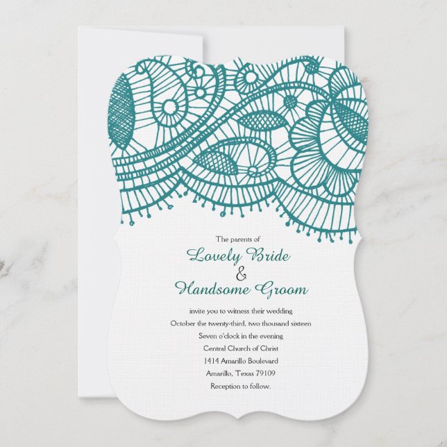 Invitation Dentelle Turquoise moderne Whimsical Wedding Invit (Devant)