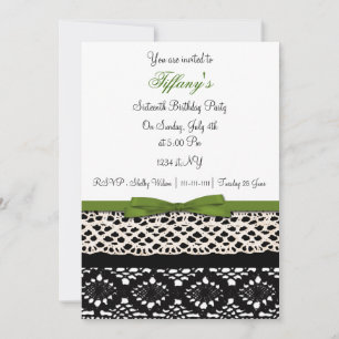Invitation dentelle vert damask Sweet sixteen party Invitatio