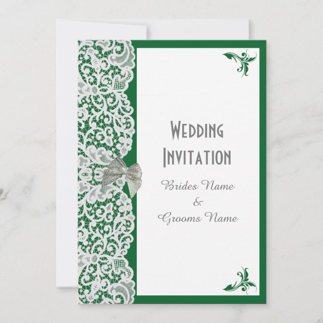 Invitation Dentelle verte et blanche, mariage traditionnelle (Devant)