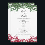 Invitation Dentelle verte et rouge Élégant Mariage blanc Fies<br><div class="desc">Personnaliser pour tout événement</div>