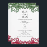 Invitation Dentelle verte et rouge Élégant Mariage blanc Fies<br><div class="desc">Personnaliser pour tout événement</div>