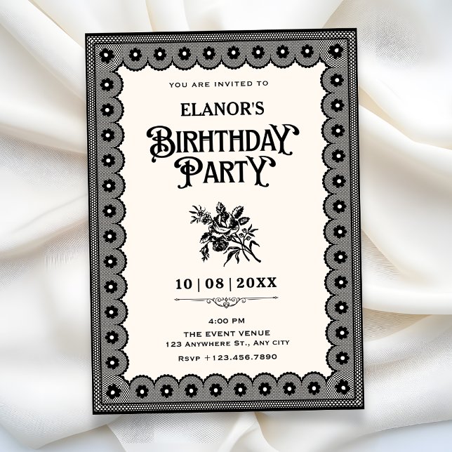 Invitation Dentelle victorienne noire pour anniversaire (Créateur téléchargé)