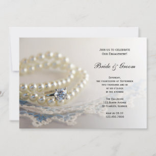 Invitation Dentelle Vintage Bleue, Perles, Partie d'engagemen