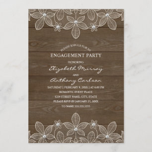 Invitation Dentelle Vintage en bois rustique Élégante Partie