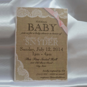 Invitation Dentelle vintage et Baby shower en cou rose