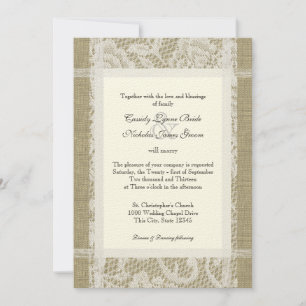 Invitation Dentelle vintage et burlap sur papier à feutre 7x5