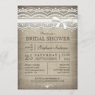 Invitation Dentelle Vintage et Linen Rustic Country Fête de l