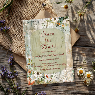 Invitation Dentelle vintage & Faisies Rustique Enregistrer La