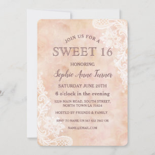 Invitation Dentelle vintage Rose Vieux papier SWEET 16