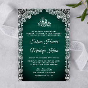 Invitation Dentelle vintage Russe Turquoise Vert Mariage isla