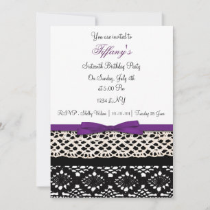 Invitation dentelle violet damassé Sweet sixteen partie Invit