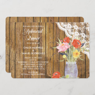 Invitation Dentelle Wood Mason Dîner de répétition Jar Invita