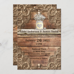 Invitation Dentelle Wood Rustique Vintage Occident élégant Ma
