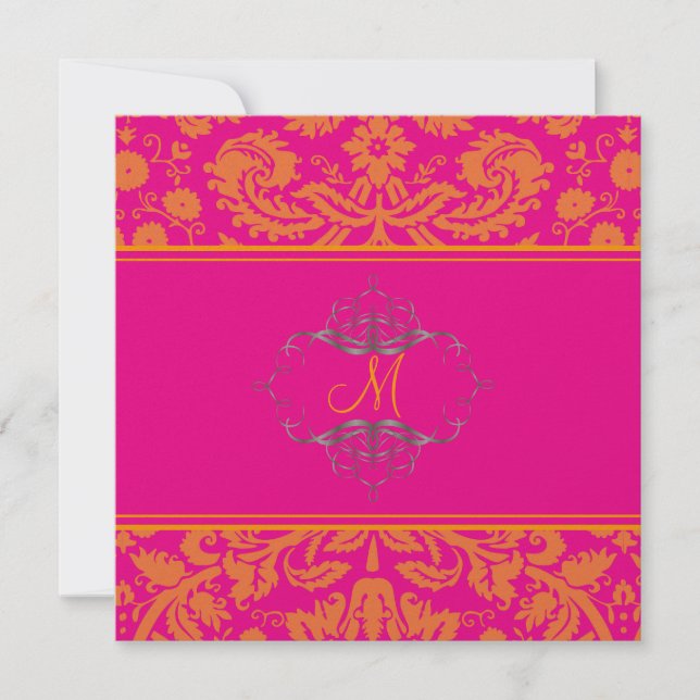 Invitation Dentelles baroques damas/orange/rose/Invitations (Devant)