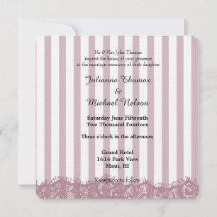 Invitation Dentelles et rayures roses Mariage