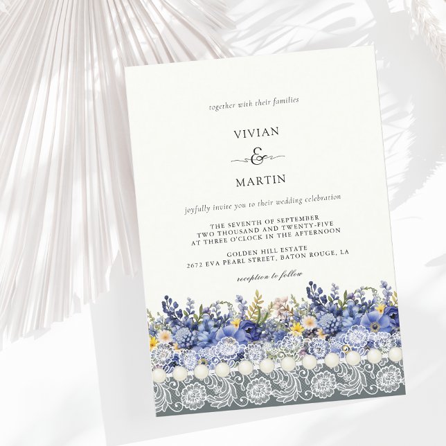 Invitation Dentelles vintages Et Perles Mariage Floral (Créateur téléchargé)