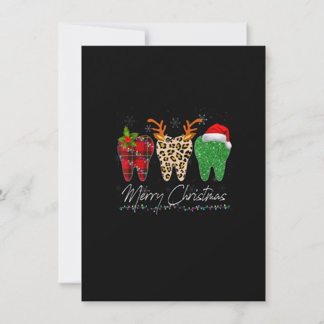 Invitation Dentist Christmas Funny Leopard Plaid Tooth Dental (Devant)