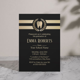 Invitation Dentist Dental School Moderne Black Gold Graduatio