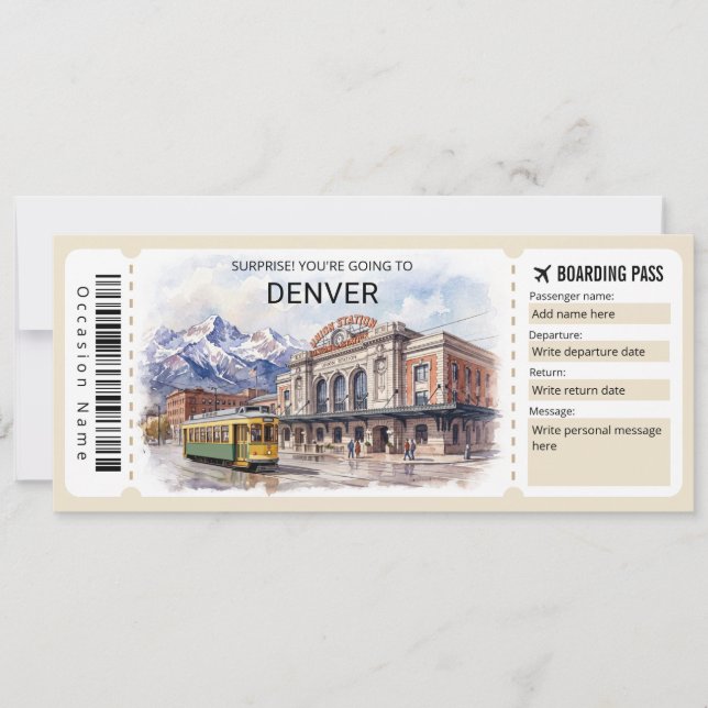 Invitation Denver Colorado Trip Boarding Pass Ticket (Devant)
