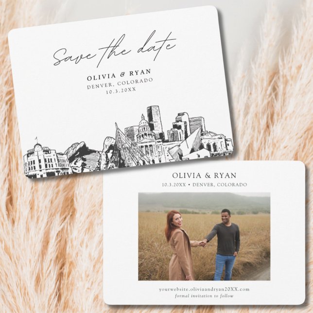 Invitation Denver Mariage Modern Enregistrer la date (Denver Wedding Save the Date with Engagement photo)