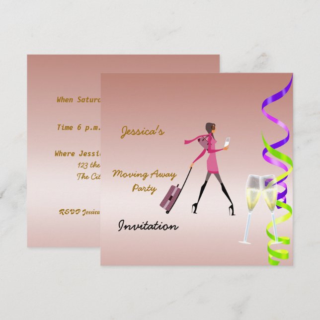 Invitation Déplacer l'invitation de la fête (Devant / Derrière)