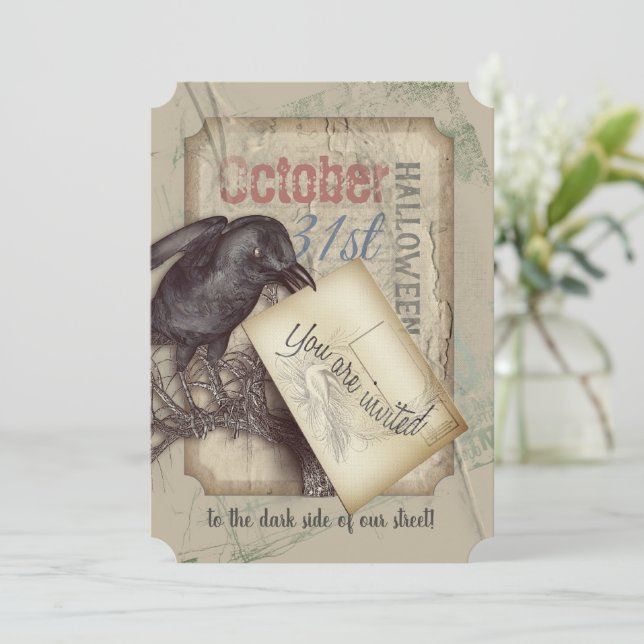 Invitation Déplaisant Black Crow Halloween, événement (Debout devant)
