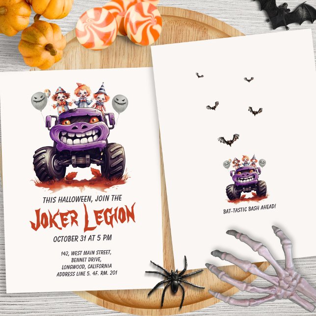 Invitation Déplaisant Clown Monster Camion Enfants Halloween (Créateur téléchargé)