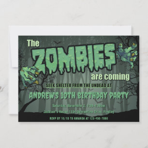 Invitation Déplaisant Dark Green Zombie fête d'anniversaire