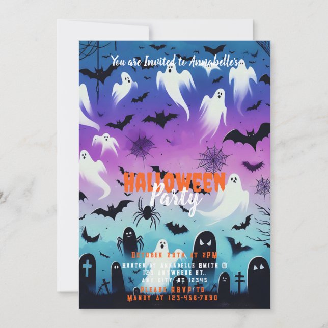Invitation Déplaisant Ghost Bats Sky Halloween (Devant)