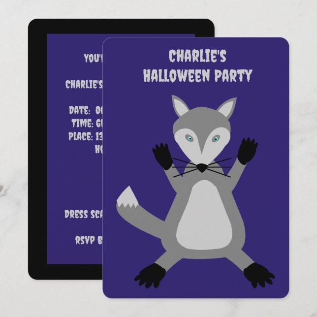 Invitation Déplaisant mignon Wolf Halloween personnalisé (Devant / Derrière)