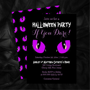 Invitation Déplaisant Purple Chat Yeux Halloween Party Si Vou