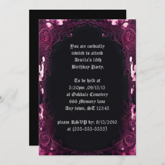 Invitation Déplaisant rose encadré noir miroir doux 16 Annive