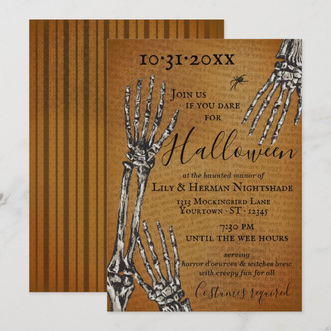 Invitation Déplaisant Skeleton Hands Halloween Party Invitati (Devant / Derrière)