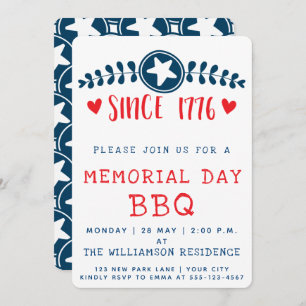 Invitation Depuis 1776 Patriotic Memorial Day BBQ Invitatio