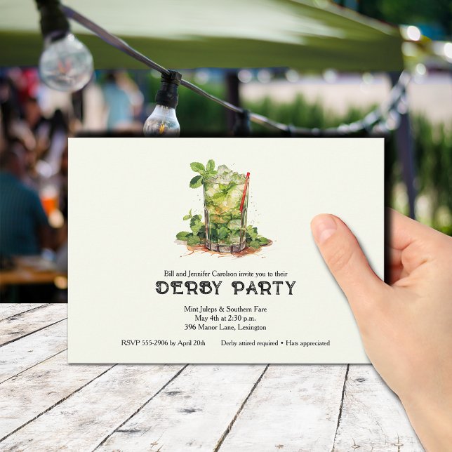 Invitation Derby au Julep de Menthe à l'aquarelle (Mint Julep Derby Party Invitations)