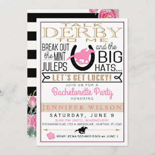 Invitation Derby Bachelorette Party Roses noires/or/roses