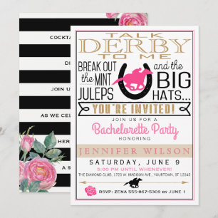 Invitation Derby Bachelorette Roses Noir/Or/Rose Personnalisé